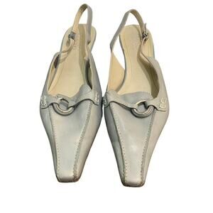Franco Sarto Womens Slingback Kitten Sandals Pointed  Leather Light Gray Size 9